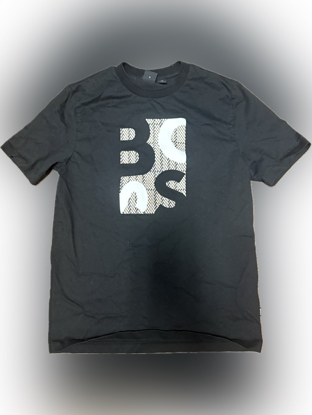 Hugo Boss Mercerised Black Embroidery/Leather Letters Crewneck T-Shirt | Sz M